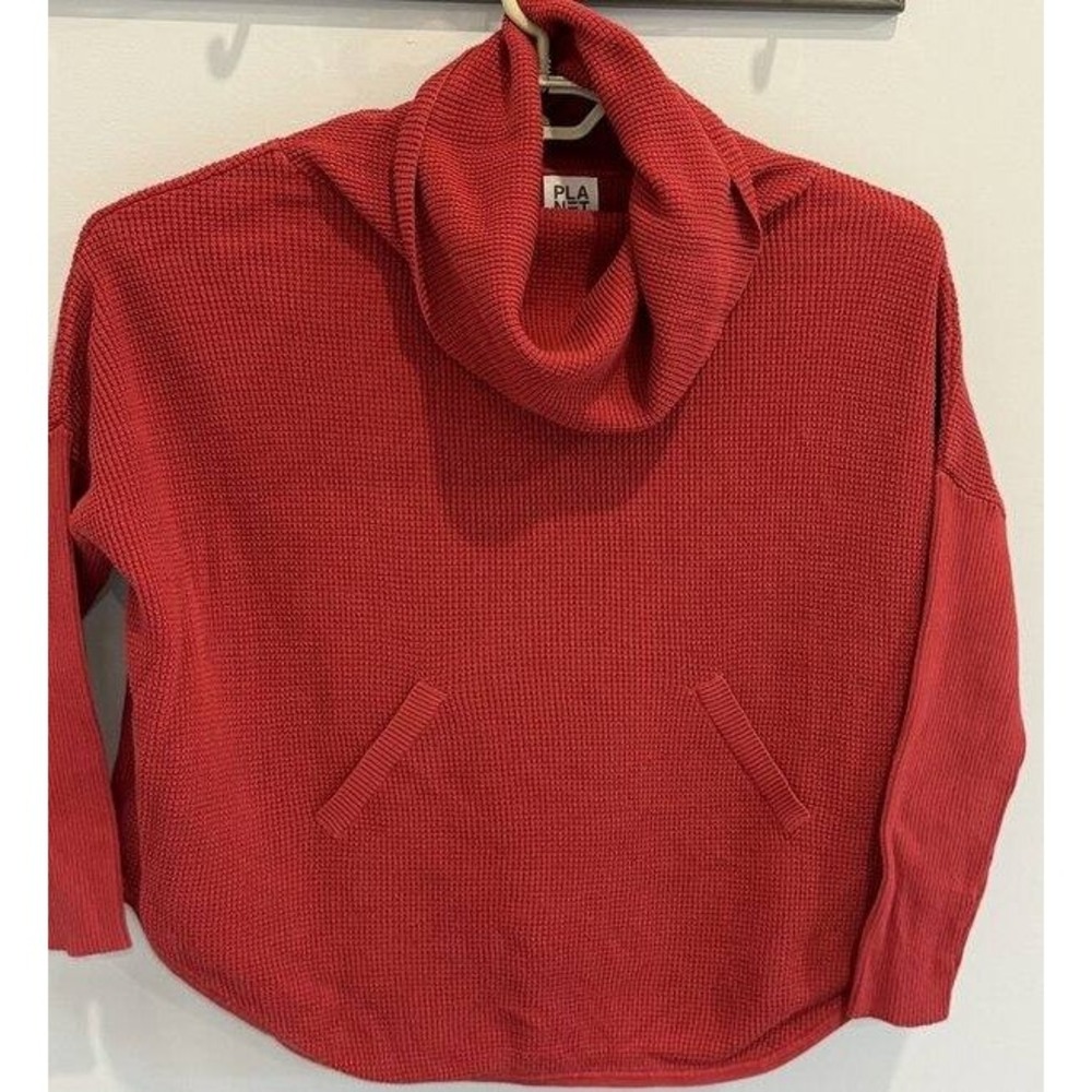 Planet by Lauren G Womens Red Cowl Neck Cotton Pullover Sweater Size One Size